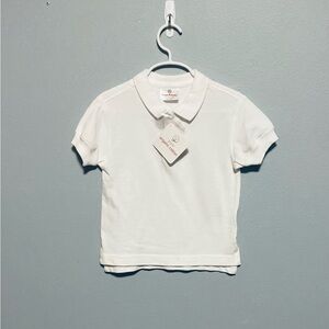 Hanna Andersson SS Cotton Twill Collared Polo Shirt, White - Size 90 (US 3)(NWT)